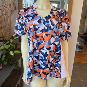 WOMENS ABSTRACT FLORAL PRINT GOLF SHIRT ~ XL